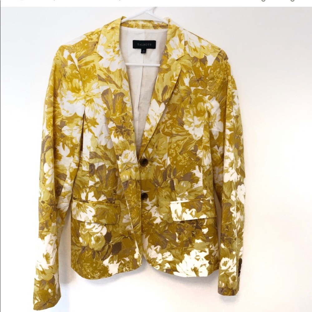 Talbots Yellow Floral Rose Blazer Size 10